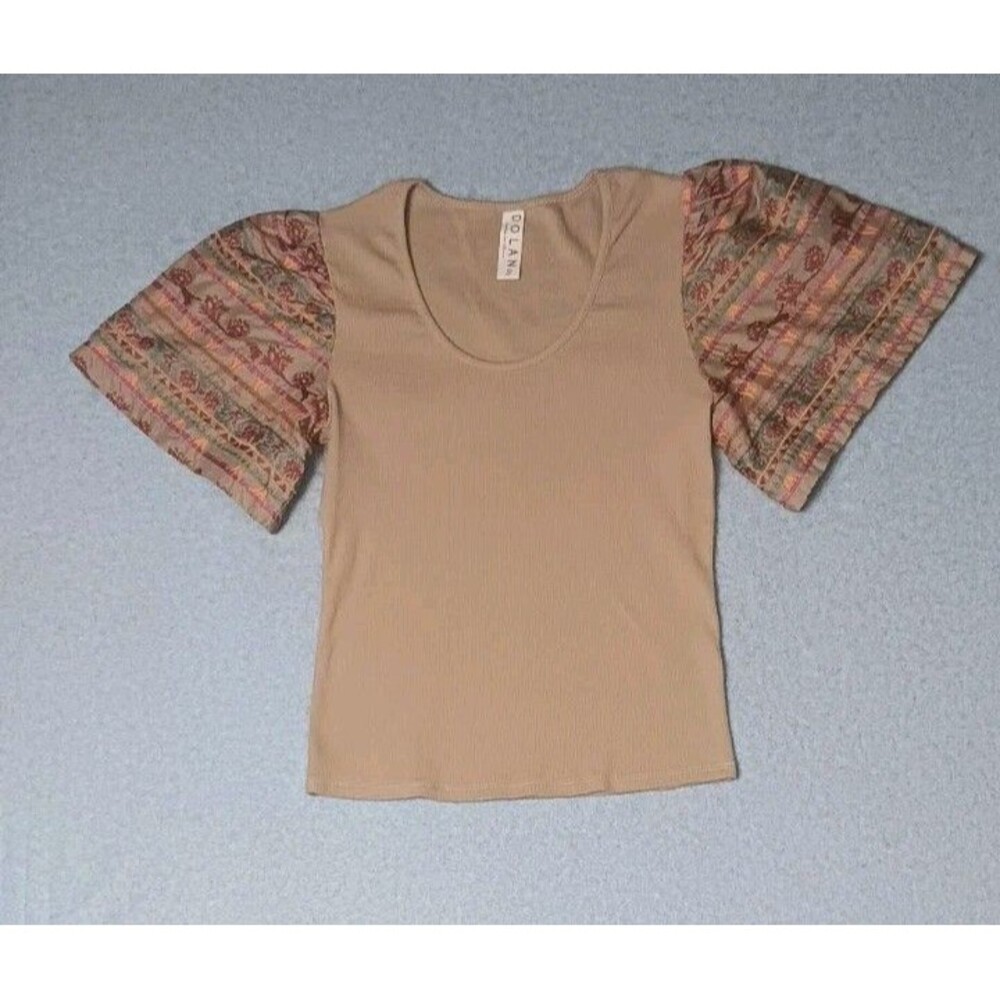 Anthropologie Dolan Embroidered Flare Sleeves Blouse Womens Size Small Tan...